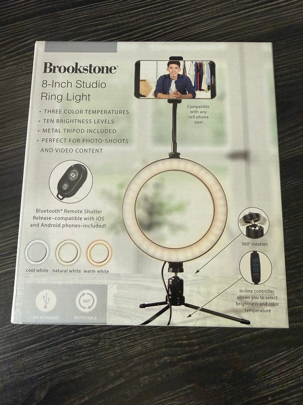NIB Brookstone 8" Studio Ring Light w/ Bluetooth Remote Shutter Release 1